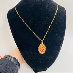 NWOT Lilly Pulitzer Picture Locket Love You Necklace Gold Tone Chain Pink Floral